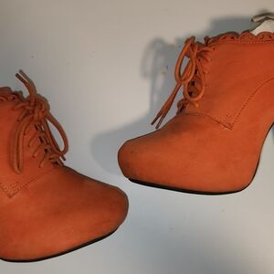 Orange Sued Ankle Booties